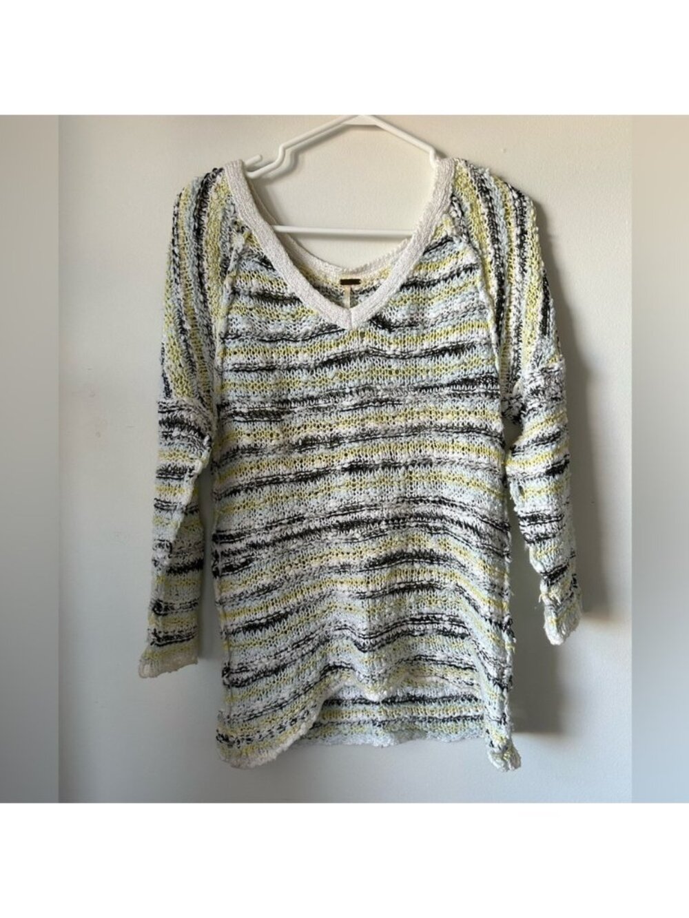 Free People White Blue & Yellow Songbird Marled Sweater
